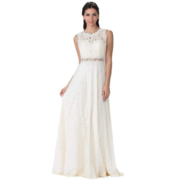Elizabeth K GLS Collective Women’s White Lace Rhinestone Long Maxi Evening Dress - Picture 5 of 16